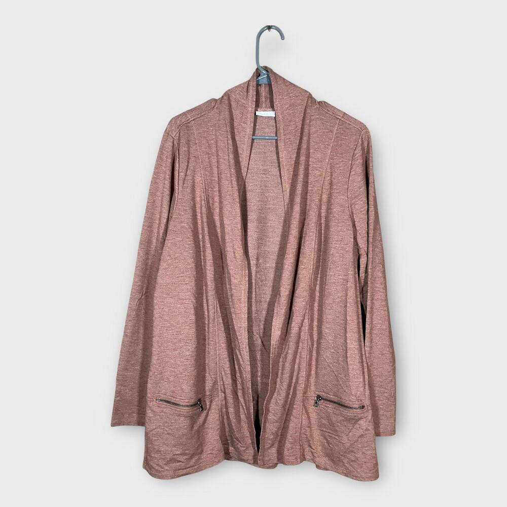 Logo Lounge Lori Goldstein Light Burgundy Zipper Pocket Open Front Cardigan XL